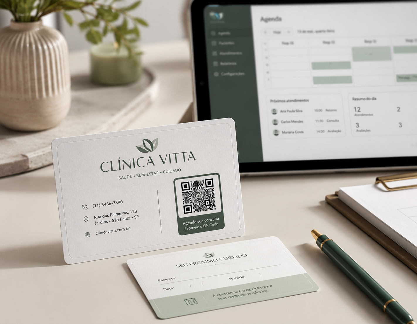 Cartão de visita de consultório com QR Code para página de agendamento