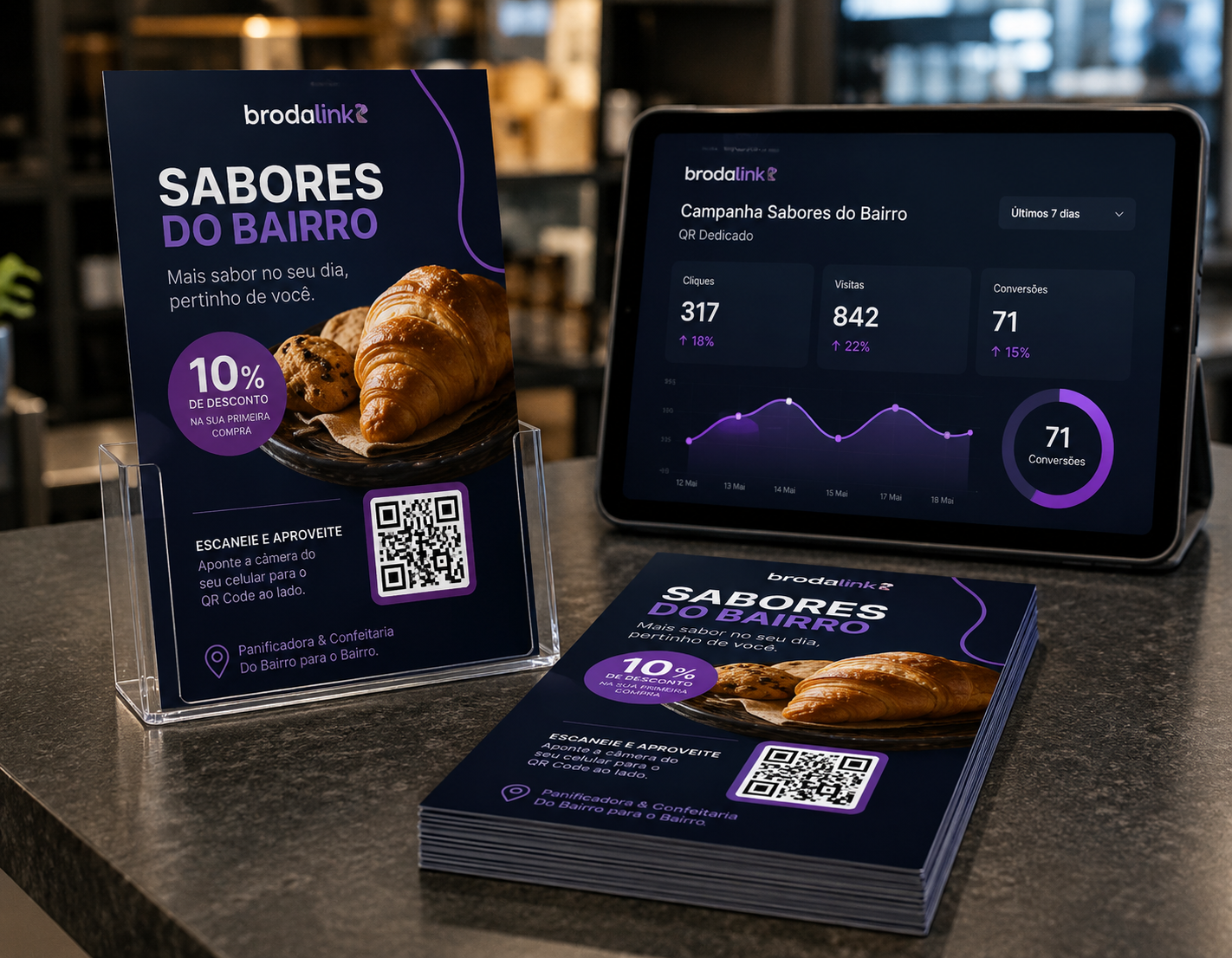Panfleto de bairro com QR Code dedicado para campanha de distribuição local