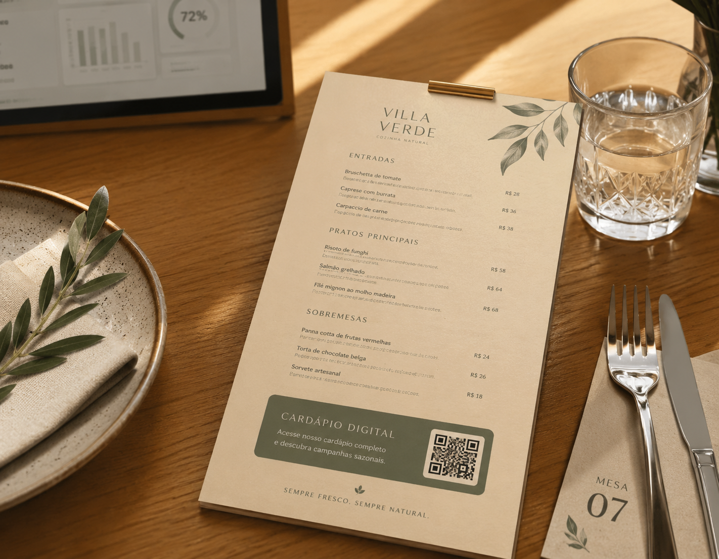 Cardápio físico de restaurante com QR rastreável para versão digital ou campanha sazonal