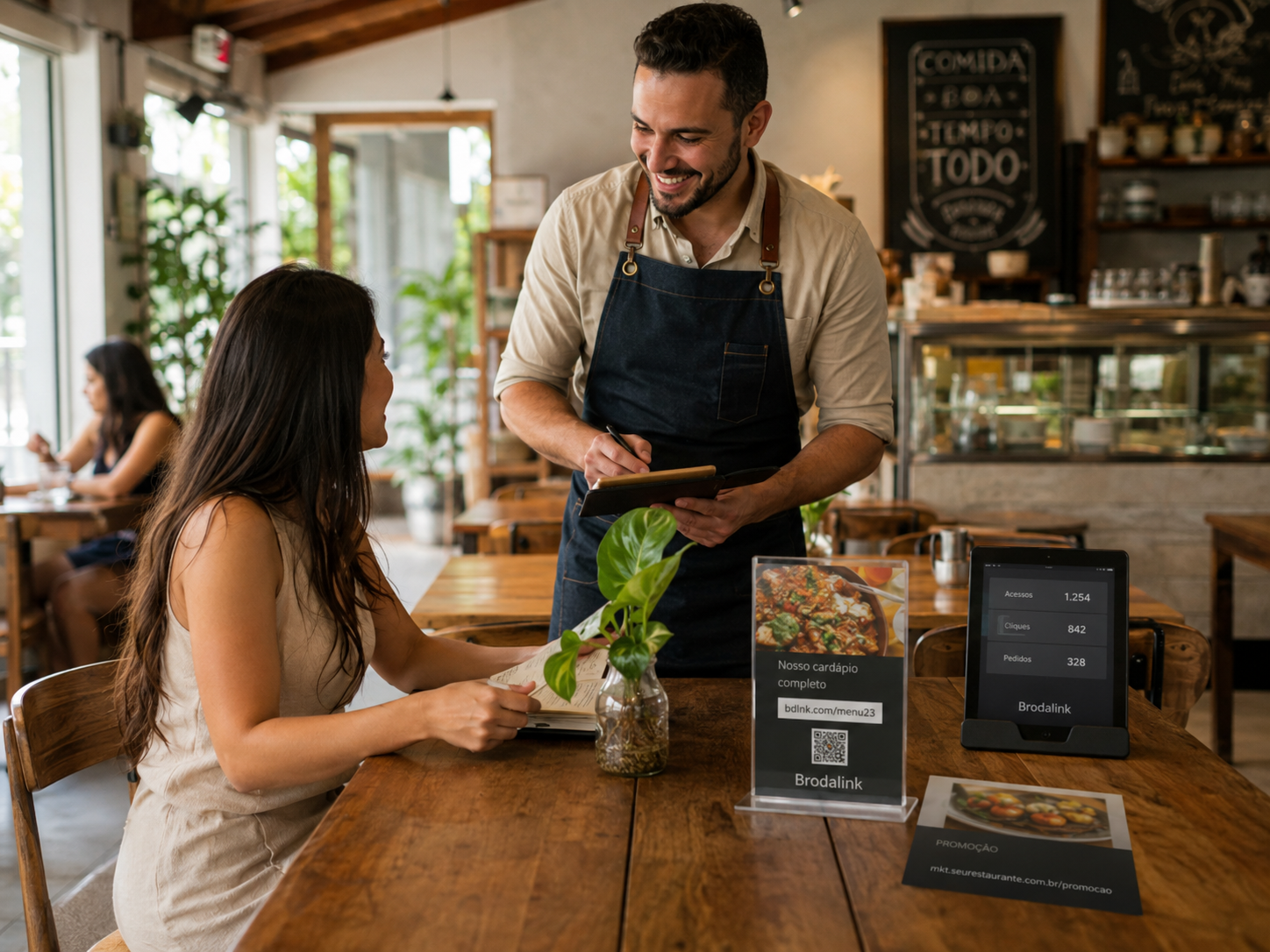 Restaurante usando cardápio com QR Code, link curto e métricas de acessos