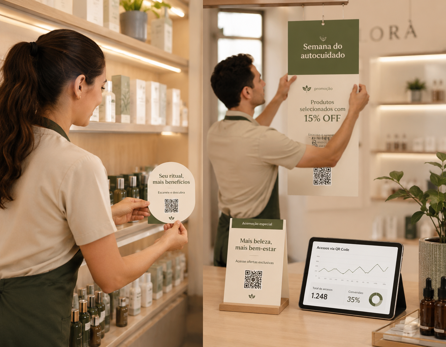 Time de merchandising medindo vitrines e displays de PDV com QR Code